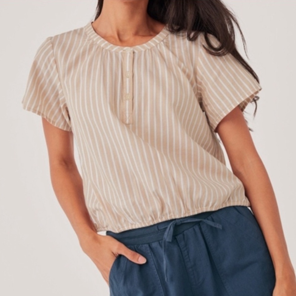 Pact Beige Striped Blouse